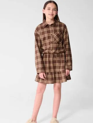 Shoeby geruite korte jurk met ruches - bruin, foto 5