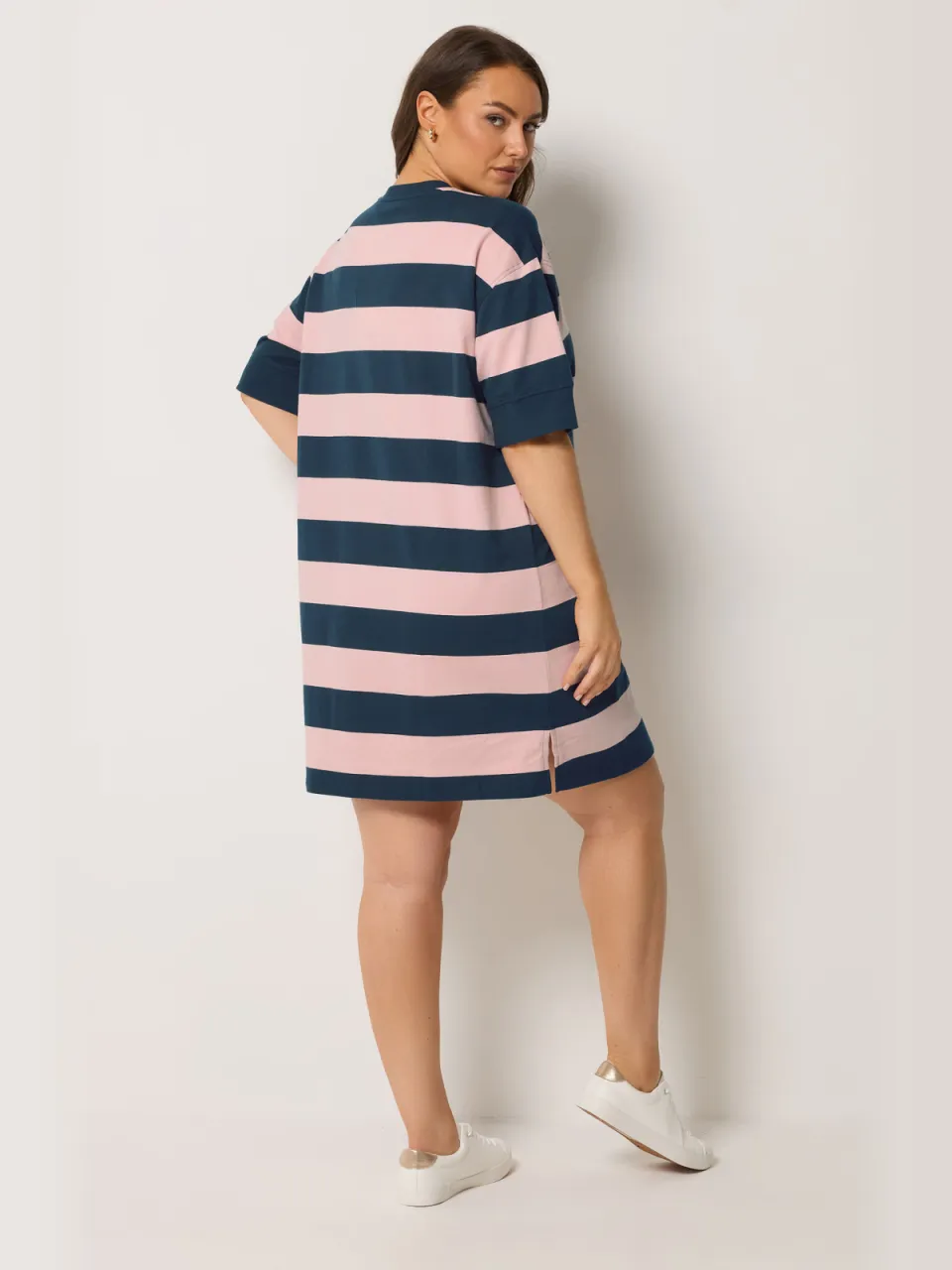 Yours Marineblauwe En Roze Gestreepte Tshirtjurk, foto 3