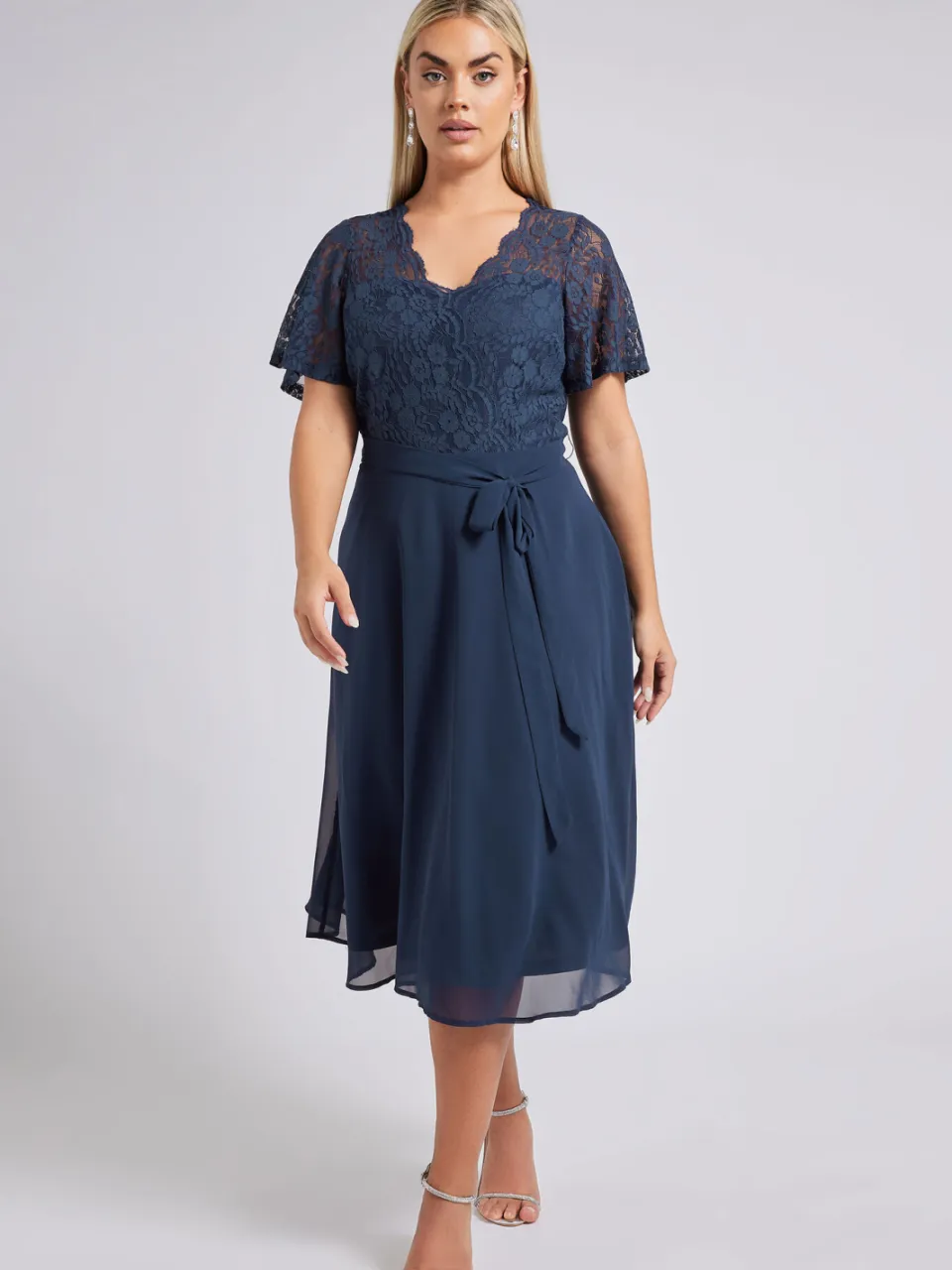 Yours London Kanten Midijurk Met Sweetheart Halslijn In Donkerblauw blauw, foto 3