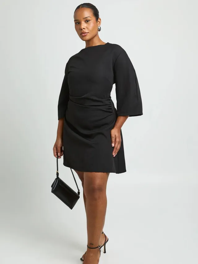 boohoo Dames Plus 3/4 Ballonmouwen Mini Jurk Met Getailleerde Taille zwart, foto 2