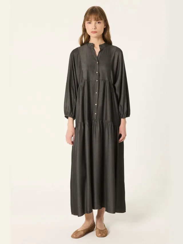 TOUCHÉ PRIVÉ Blousejurk met gesmokte details - Antraciet - Dames