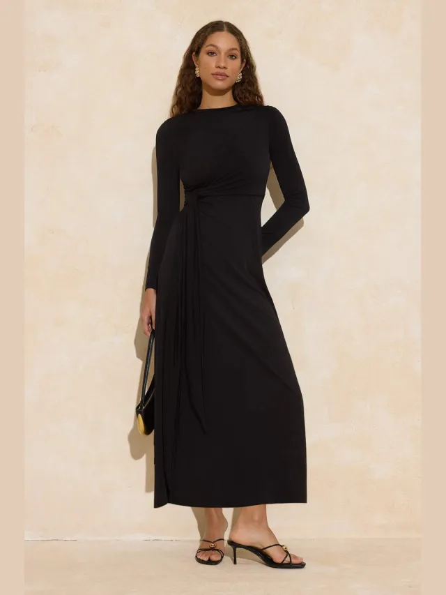 Trendyol Modest Dames Zwart Effen Maxi Lang Casual A-lijn Modest Jurken