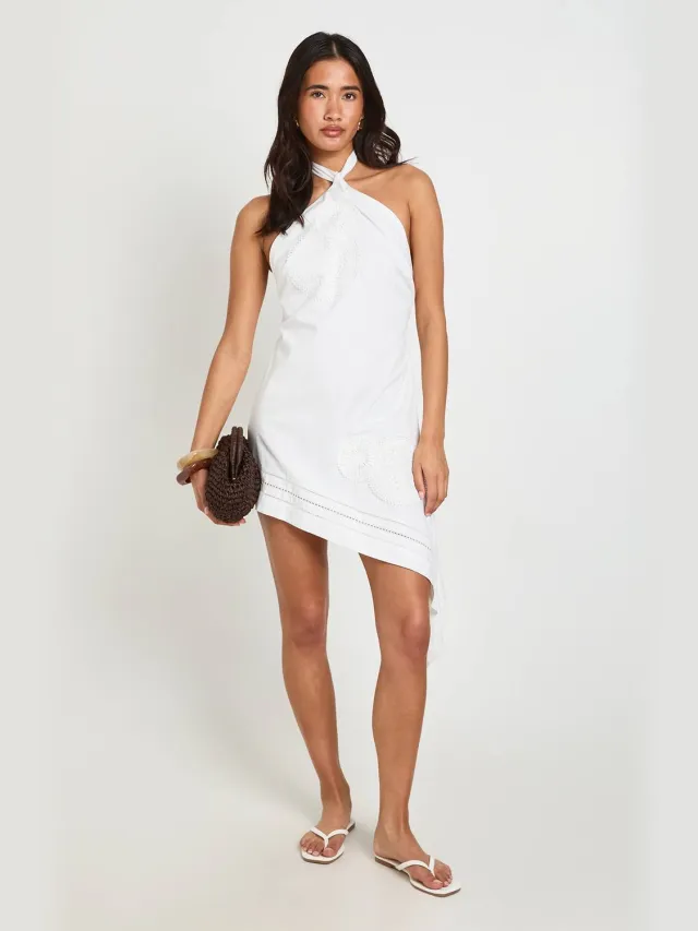 boohoo Dames Halter Mini-jurk Met Geborduurd Detail Ivoor
