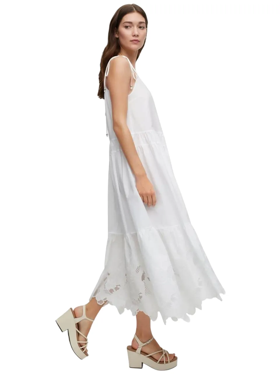 Boss Dames/Dames Broderie Maxi Dress (Witte afdrukken)