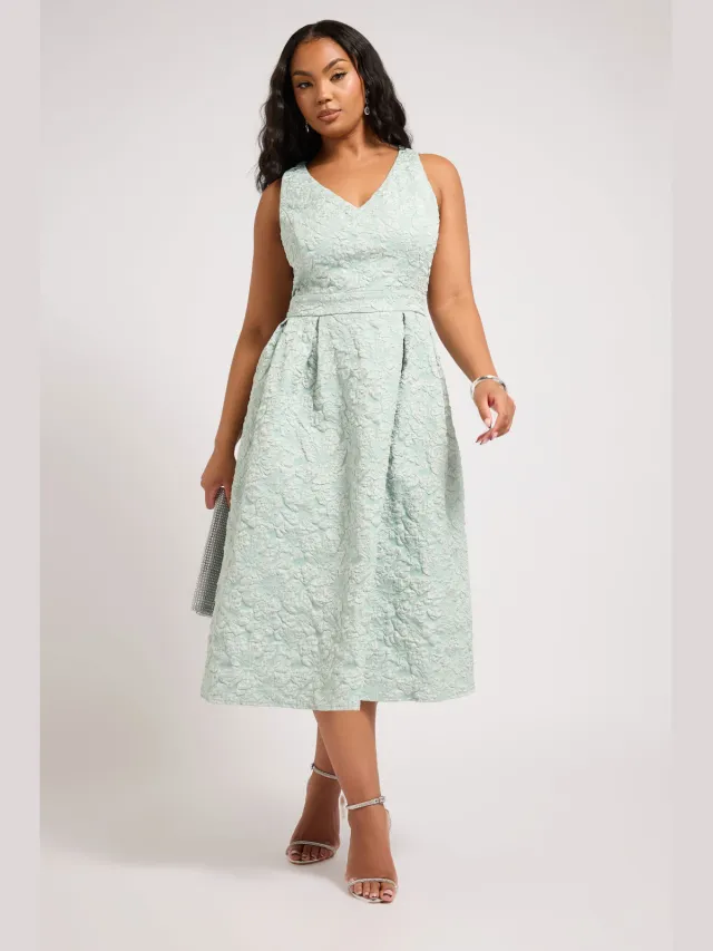 Yours London Jacquard Skaterjurk Met Bloemenmotief In Lichtgroen Green