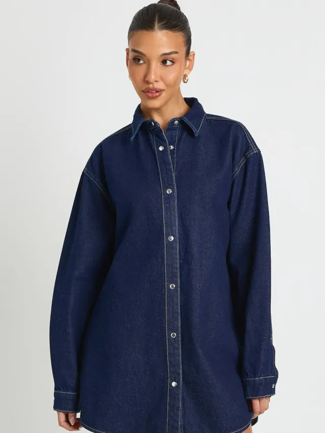 boohoo Dames Oversized Denim Blousejurk Indigo