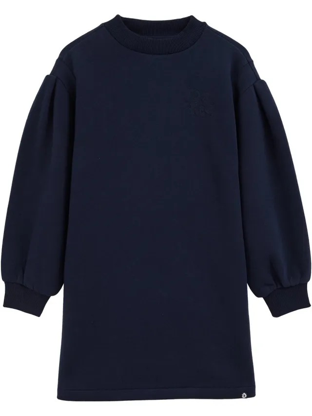 WE Fashion Meisjes sweatjurk met embroidery Dark blue