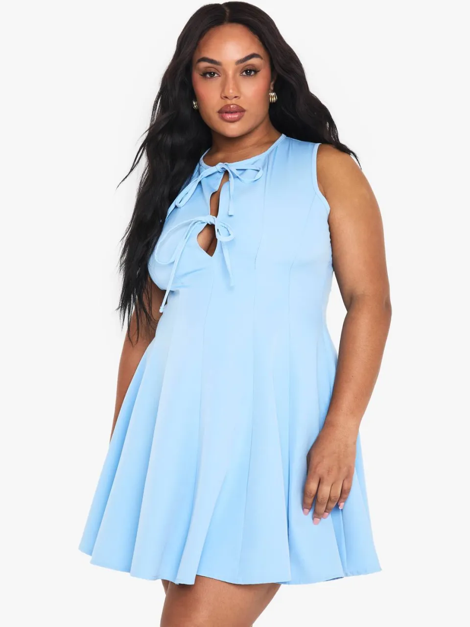 boohoo Dames PLUS MOUWLOZE SKATERJURK MET BOOGDETAIL poederblauw, foto 2