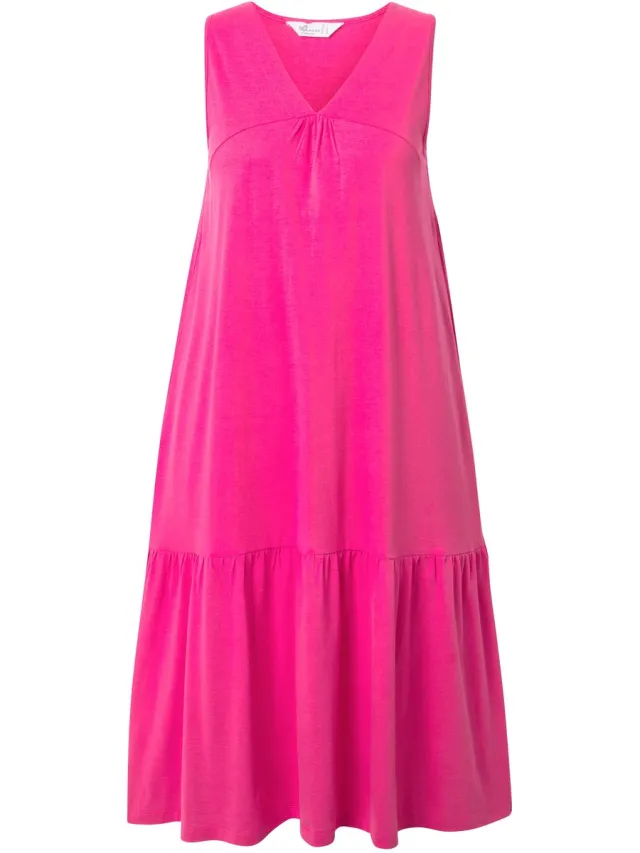 MIAMODA Dames - Midi-jurk A-lijn cupromix-jersey zoomvolant - Hibiscusrood