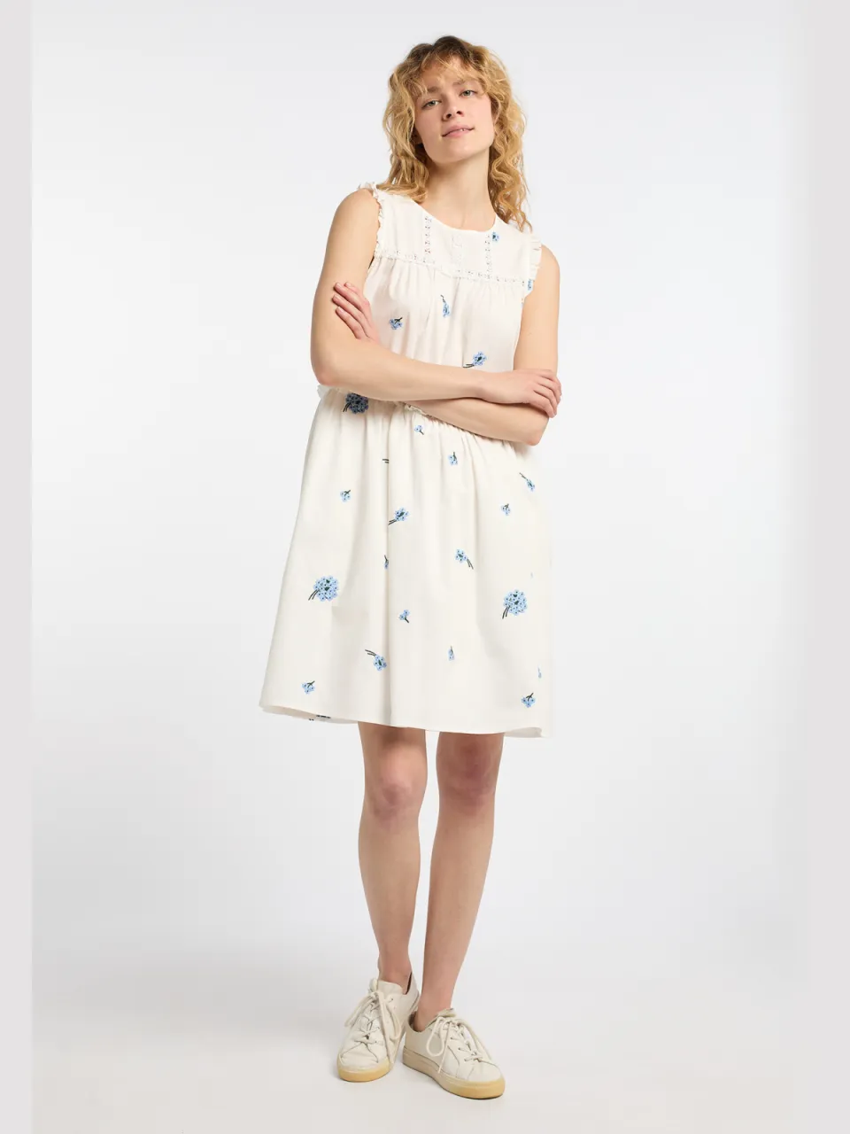 dreimaster midi-jurk Dames Wol Wit Blauw Gebroken wit