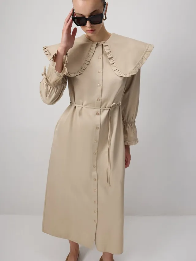 TOUCHÉ PRIVÉ Blousejurk met ruches en brede kraag - Stone - Dames