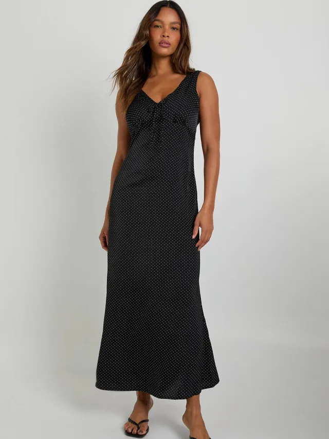 boohoo Dames Stippenprint V-hals maxi-jurk Zwart