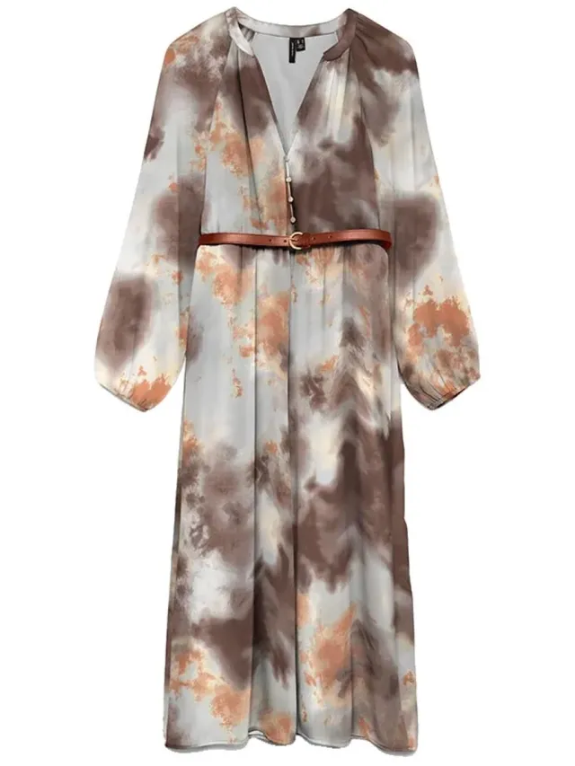 Vero Moda Holly Midi-jurk Met Lange Mouwen Bruin,Grijs L Vrouw Alloy / AOP Haley