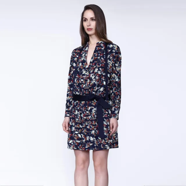 Smart & Joy Satijnen kraag korte jurk en bladeren print Blauw