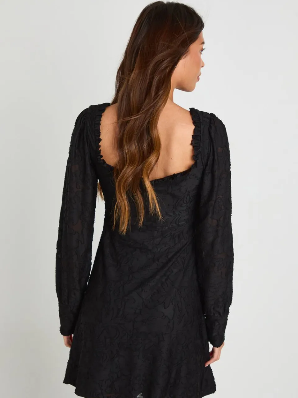 boohoo Dames Burnout Bloemen Korset Boerinnen Mini Jurk zwart, foto 2