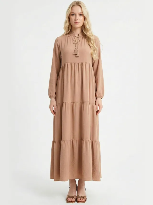 Big Dart Maxi-jurk met strikdetail Camel