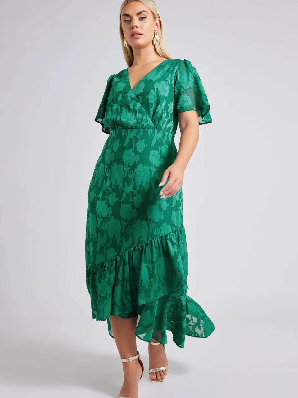 Yours London Wikkeljurk Met Jacquard Bloemenmotief En Ruchezoom In Groen, foto 2
