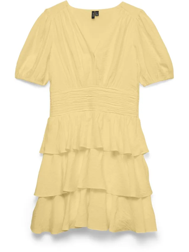 Vero Moda VMLISE 2/4 V-NECK SHORT DRESS WVN EXP - Dames - Mini jurken Golden Haze