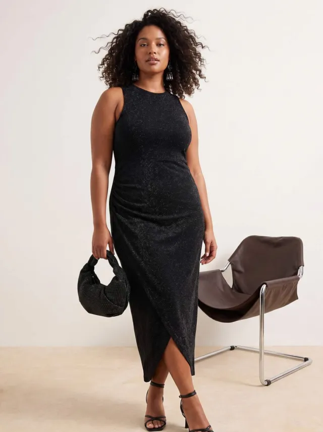 Trendyol Curve Dames Zwart Effen Maxi Mouwloos Bodycon Grote maten Jurk