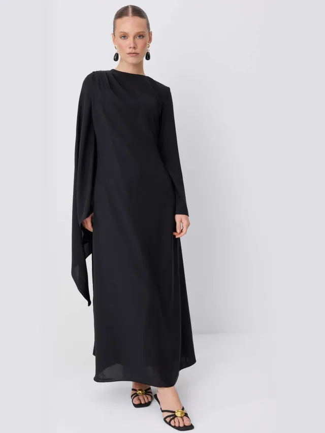 Trendyol Modest Dames Zwart Effen Maxi Lang Stijlvol/Avond Recht Modest Avond Jurken