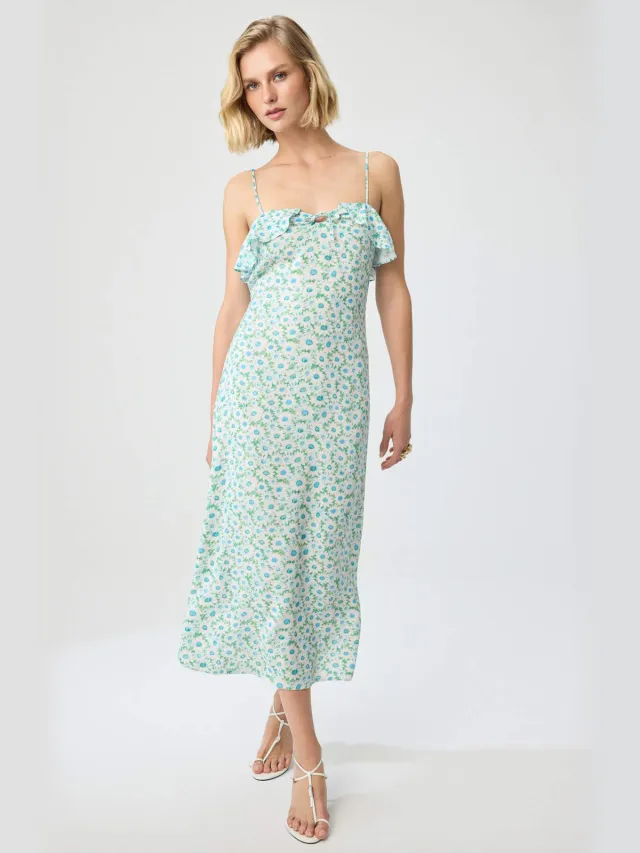 Trendyol TRENDYOLMİLLA Dames Meerkleurig Bloemen Midi Mouwloos Bodycon Jurken Veelkleurig