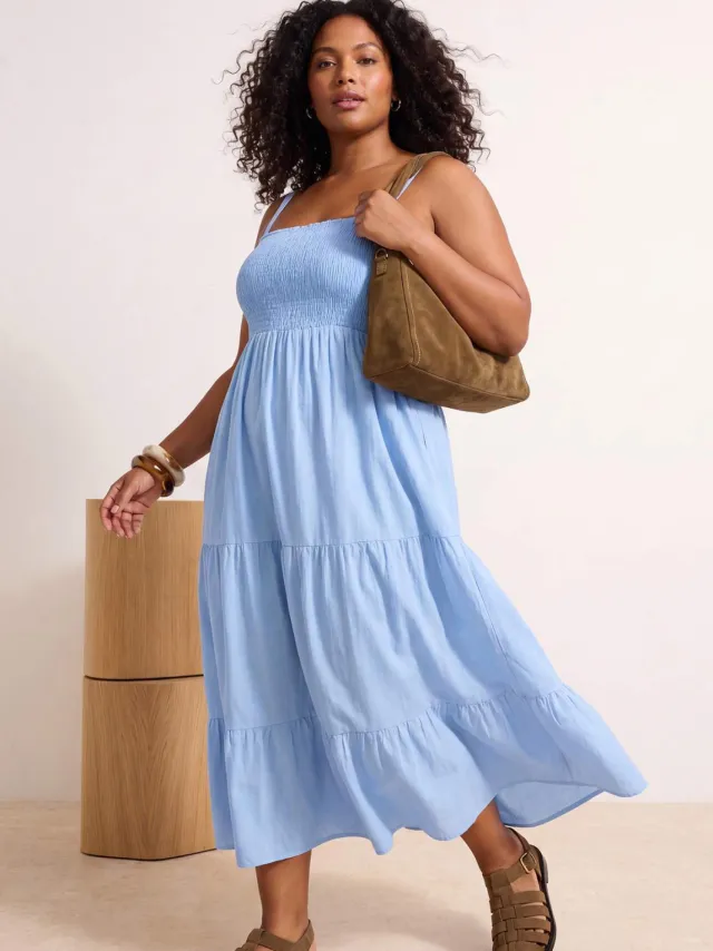 Trendyol Curve Dames Blauw Effen Midi Mouwloos Avond / Dagelijks Skater Grote maten Jurk