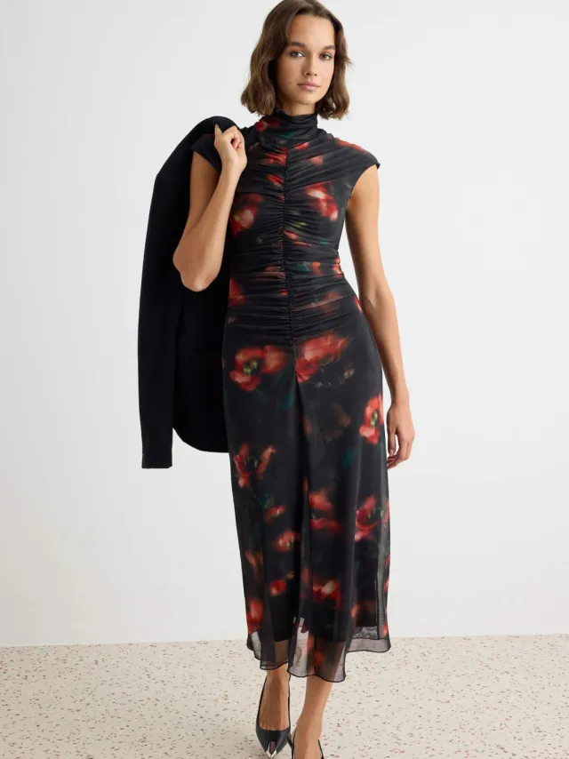 Trendyol TRENDYOLMİLLA Dames Meerkleurig Abstract Maxi Mouwloos Bodycon Jurken Veelkleurig