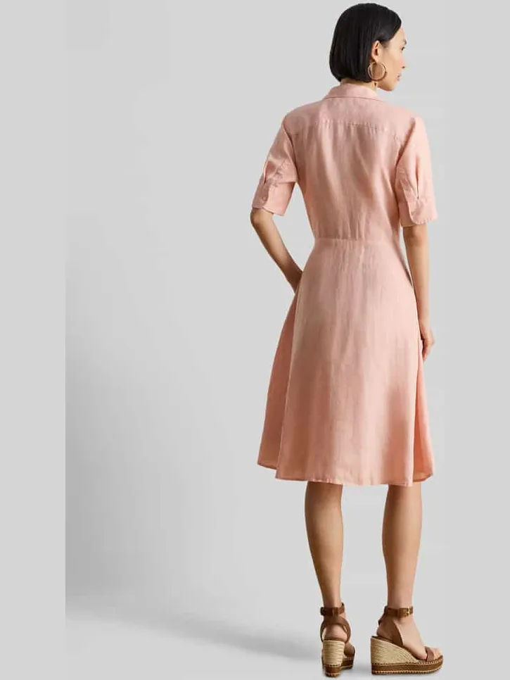 Lauren Ralph Lauren Knie-lange linnen jurk met strikceintuur model 'WAKANA' roze, foto 3
