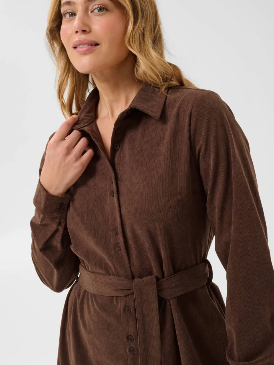 Kaffe corduroy korte blousejurk met ceintuur - bruin, foto 5