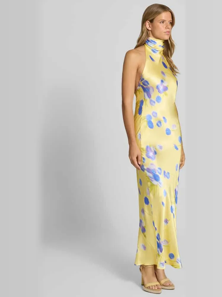Topshop Avondjurk met hals met halter lichtgeel, foto 3