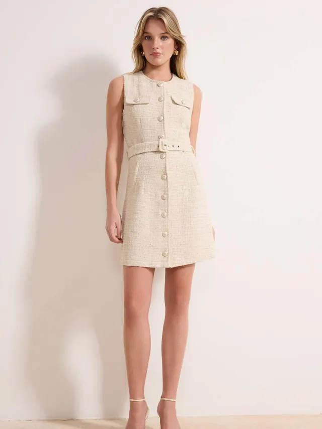 Trendyol TRENDYOLMİLLA Dames Beige Effen Kort / Mini Mouwloos Casual Blousejurk Jurken Gebroken wit