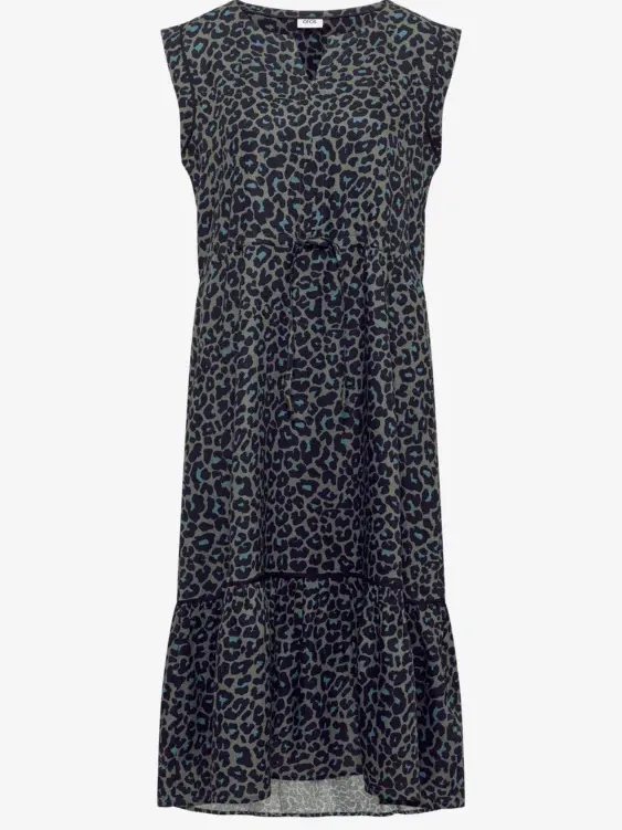 cecil Midi-jurk met split in de hals en print Groen