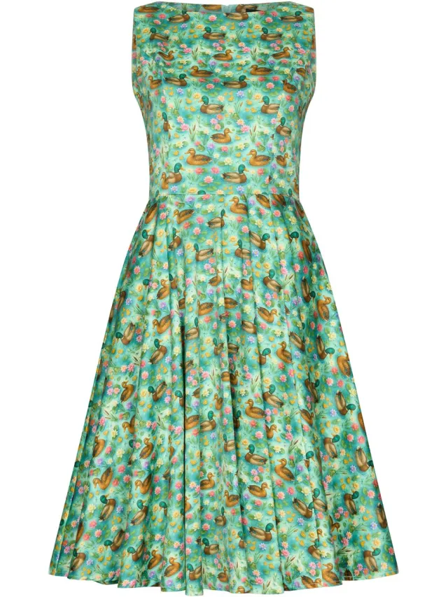 Succubus Clothing Audrey Talking Ducks 50's Swing Jurk Groen