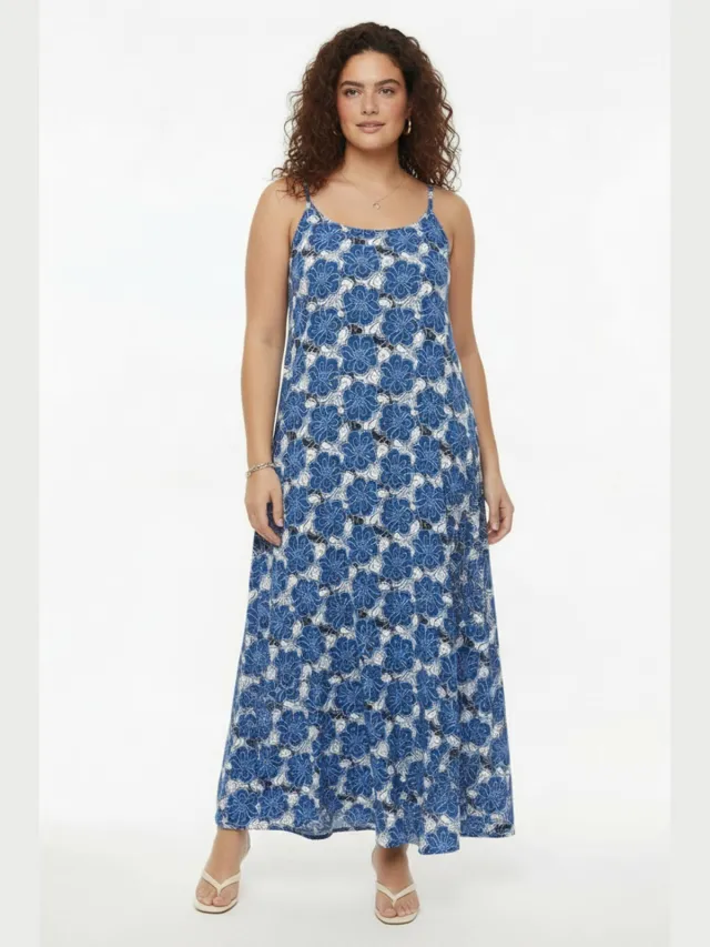 Yoek gebloemde maxi jurk blauw