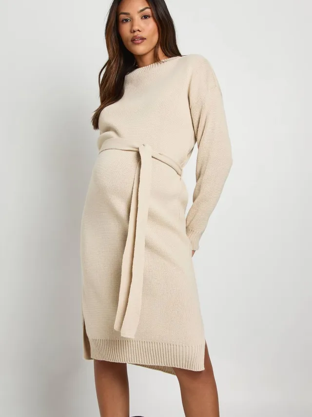 boohoo Dames Zwangerschaps ronde hals trui midijurk Steen