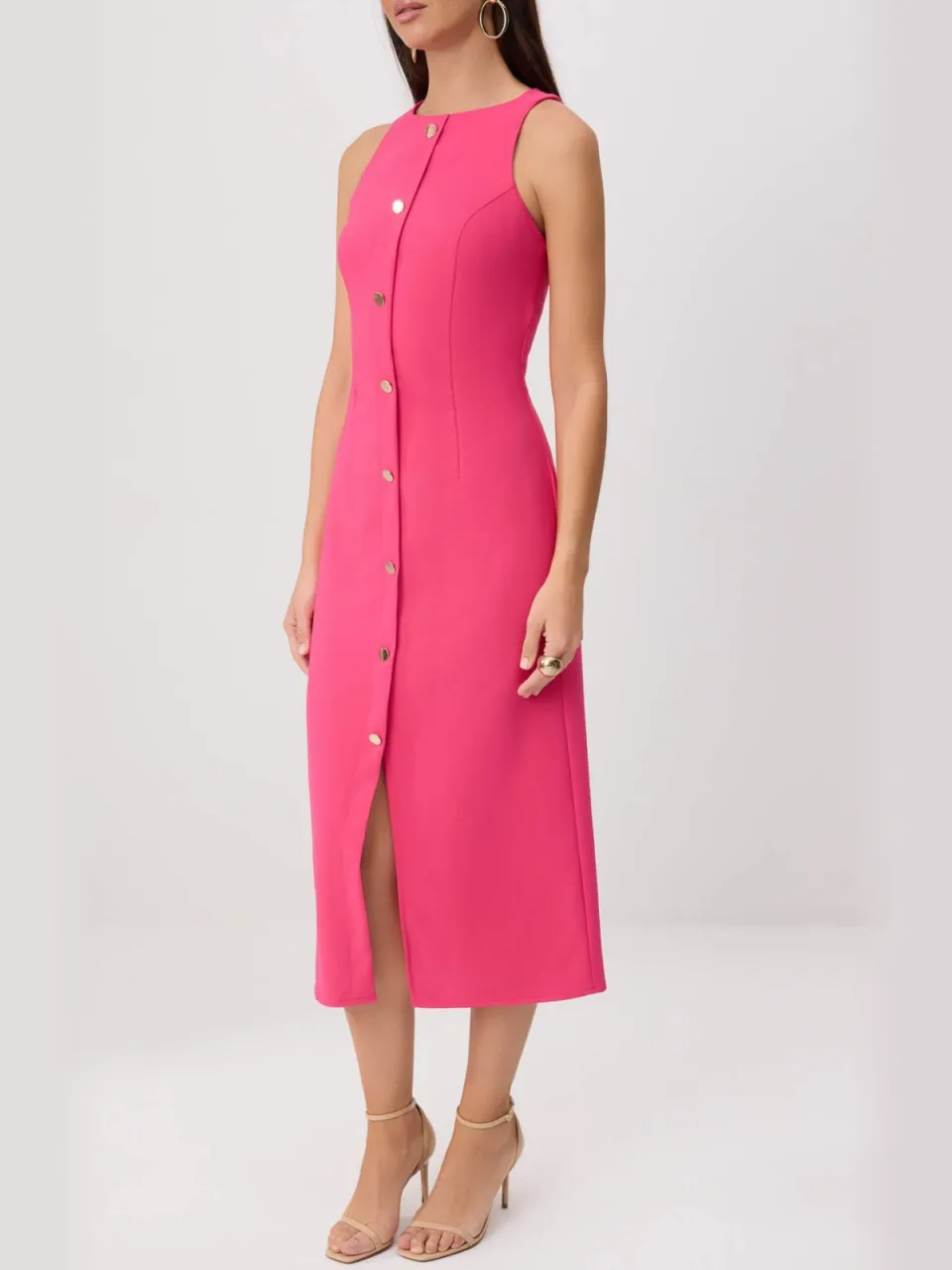 Trendyol TRENDYOLMİLLA Dames Roze Effen Midi Mouwloos Avond / Dagelijks Recht Jurken, foto 2