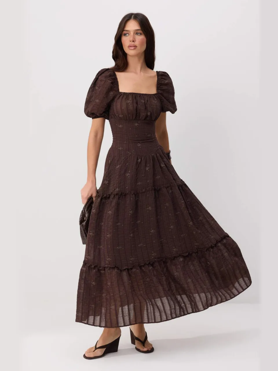 Trendyol TRENDYOLMİLLA Dames Bruin Bloemen Maxi Kort Skater Jurken, foto 2