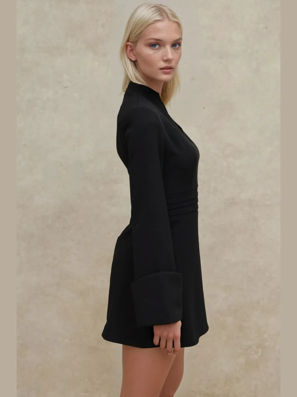 Hiccup Elegante V-hals Lange Mouw Mini Jurk zwart, foto 2