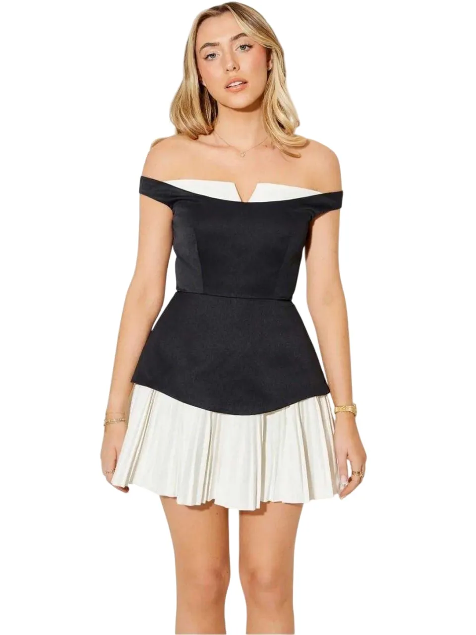 Odd Muse Dames Exclusieve No.1 Bardot Mini Jurk (Zwart/Wit)