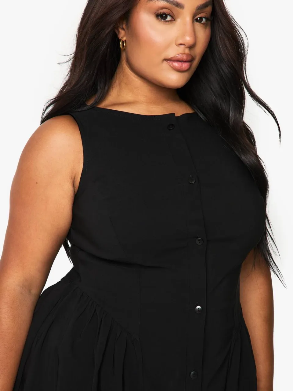 boohoo Dames Plusmaat button-down mini skater jurk zwart, foto 3
