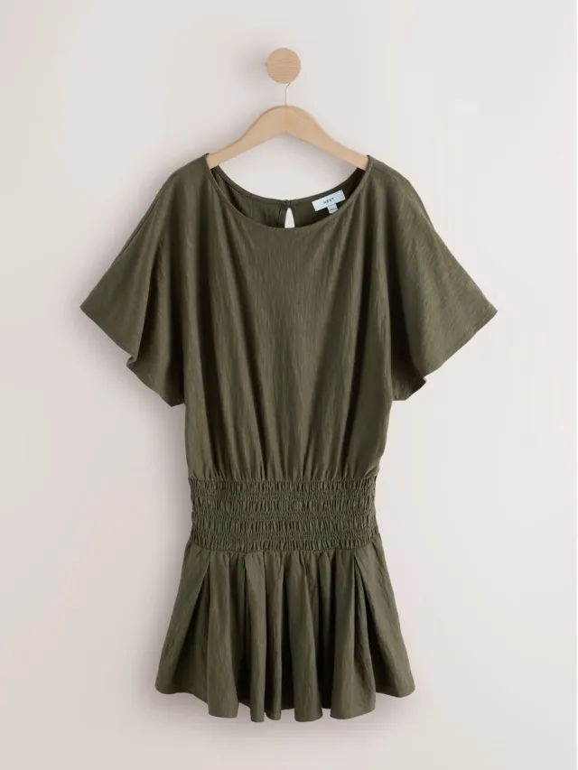 Next Dames - Mini-jurk van jersey met afhangende schouders - Groen Khaki Green
