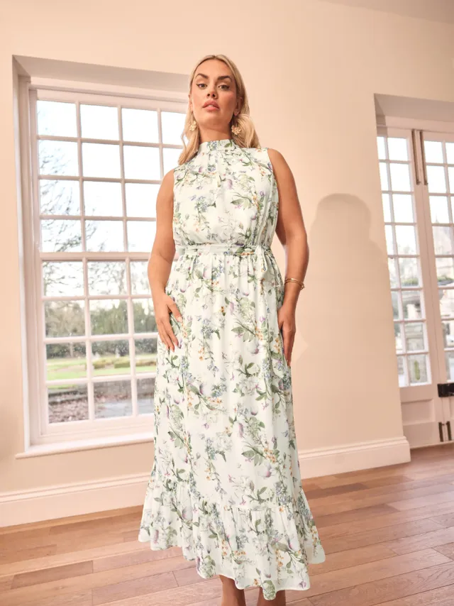 Yours London Mouwloze Maxijurk Met Bloemenprint In Ivoor White