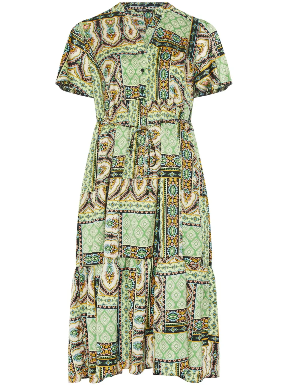 Yours Groene Patchwork Jurk Met Halve Knoopsluiting, foto 4