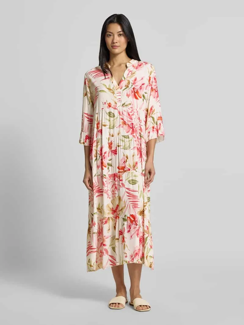 ZABAIONE Midi-jurk van viscose met serafinokraag model 'Kl44arraa' Roze