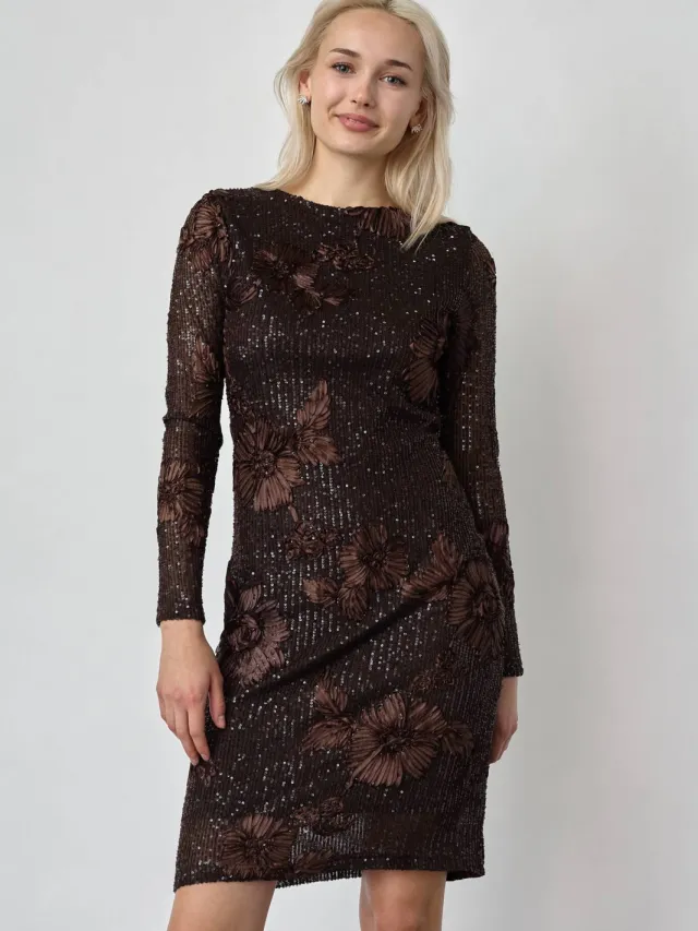 SisterS Point midi jurk met glitters - bruin