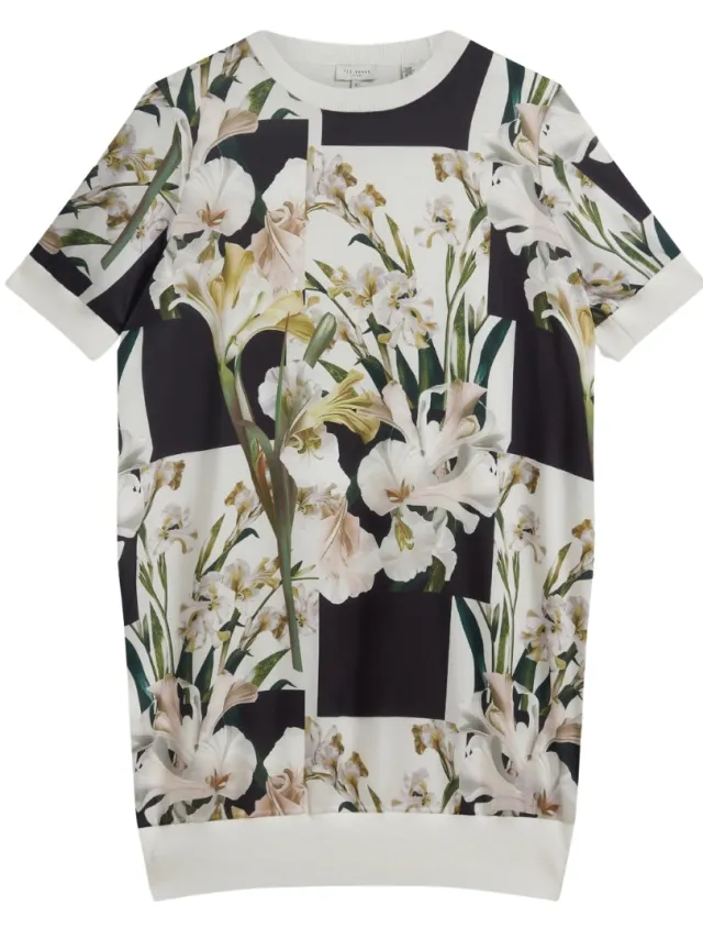 Ted Baker Roneea Jurk Met Bedrukte Geweven Voorkant In Ivoorkleur, Recht Model, foto 2