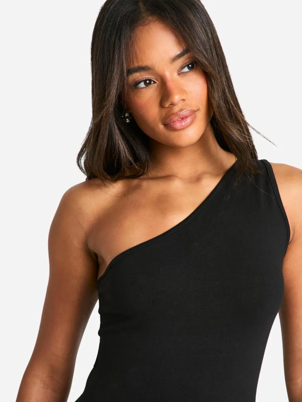 boohoo Dames Basic katoenen asymmetrische halslijn mini-jurk zwart, foto 3