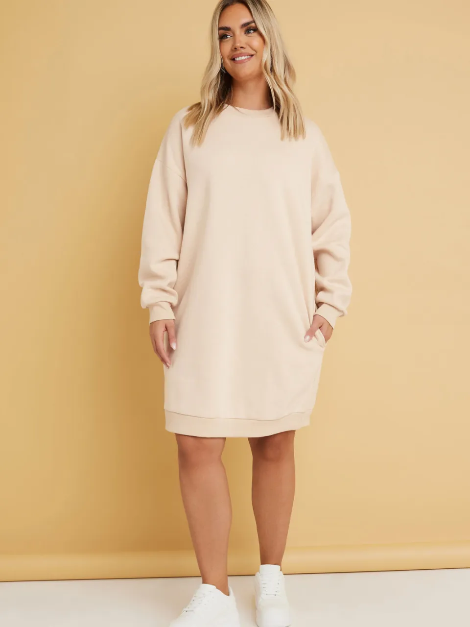 Yours Sweatshirtjurk Van Katoenmix Met Lange Mouwen In Beige-56, foto 2