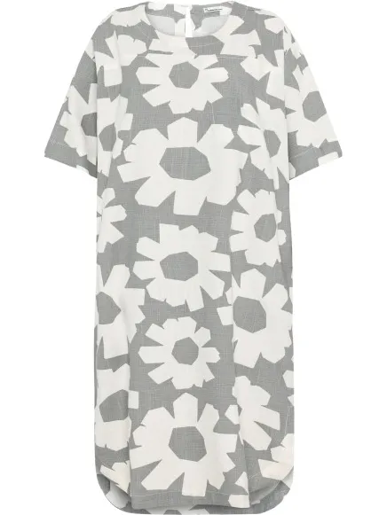 KnowledgeCotton Apparel Women's Linen-Mix Printed T-Shirt Dress - Jurk, grijs/wit