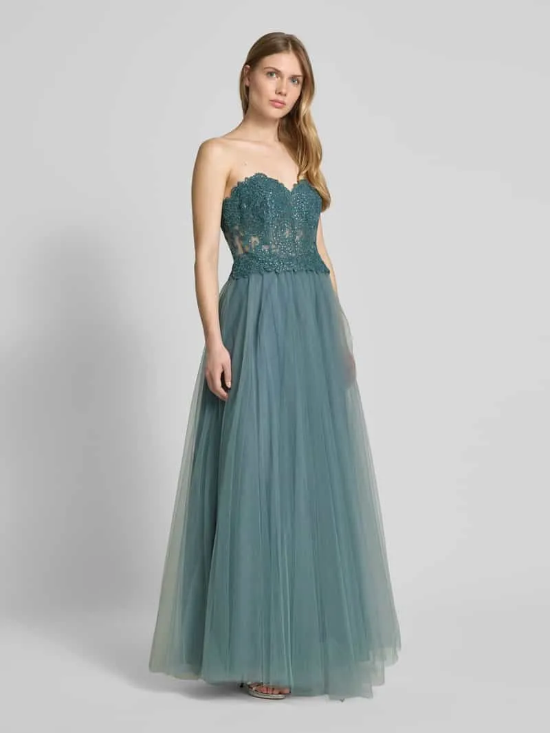 Mascara Off shoulder-avondjurk met kant en siersteentjes mintgroen, foto 3